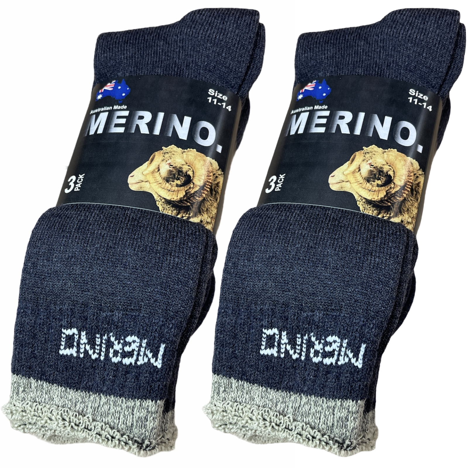 V563-6AUSOCKS-NVY-11-14-202502280911-00 6 Pairs MERINO WOOL SOCKS Mens Heavy Duty Premium Thick Work Socks Cushion BULK - Navy Blue - 11-14 - Image 1