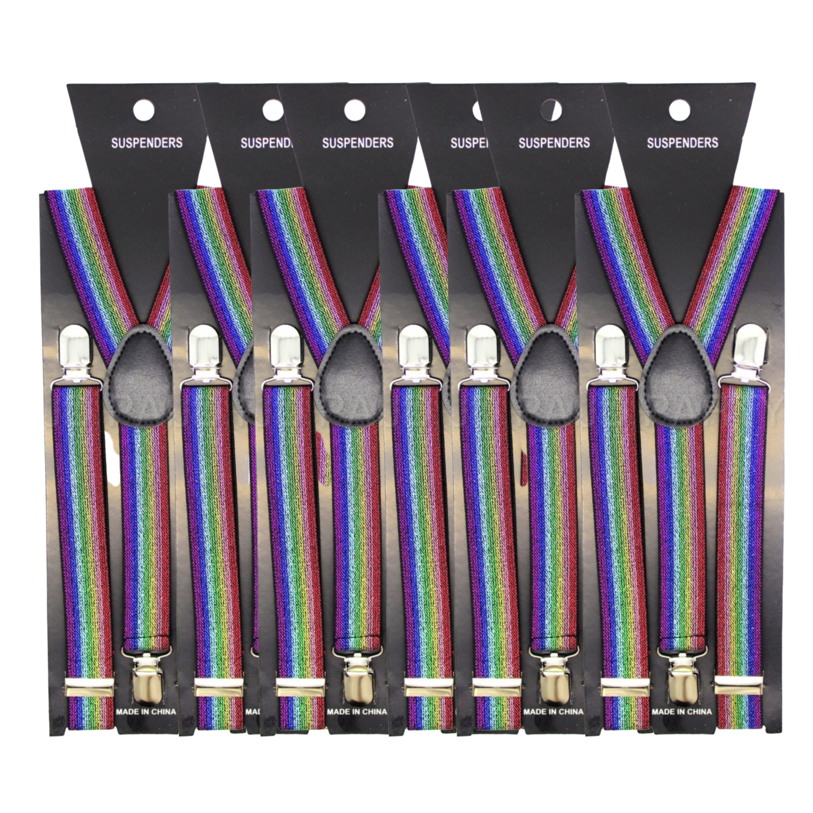V563-6SLIMSUSPENDERS-RNBWGLIT-202503061040-00 6x Mens Suspenders Braces Adjustable Strong Clip On Elastic Formal Wedding BULK - Rainbow (Glitter) - Image 1