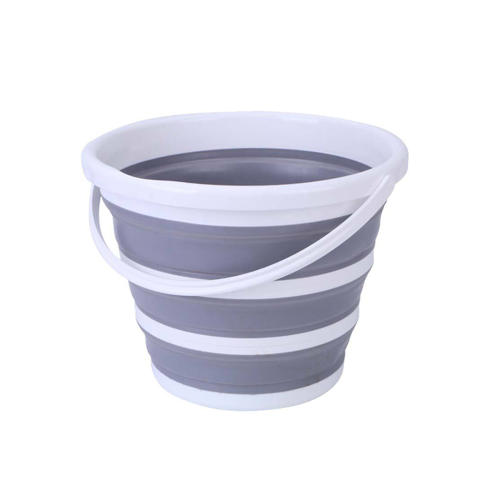 V563-75197-173913-00 10 Litre Foldable Collapsible Bucket Silicone for Home/Hiking/Camping/Fishing - Grey/White - Image 1