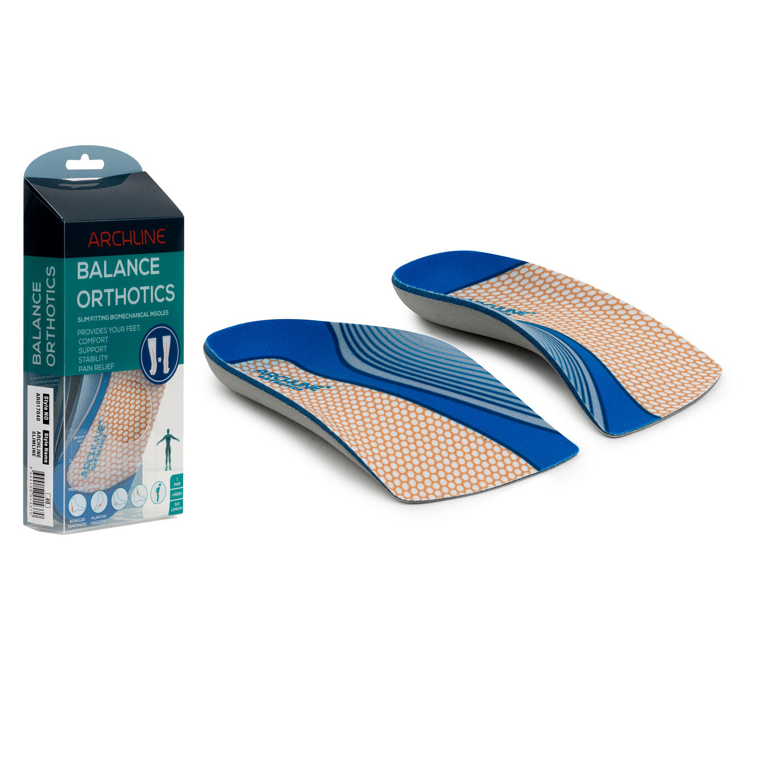 V563-ARO170-EUR44-202507251125-00 ARCHLINE 3/4 Slim Orthotics Plantar Fasciitis Insoles Balance Support Relief - EUR 44 - Image 1
