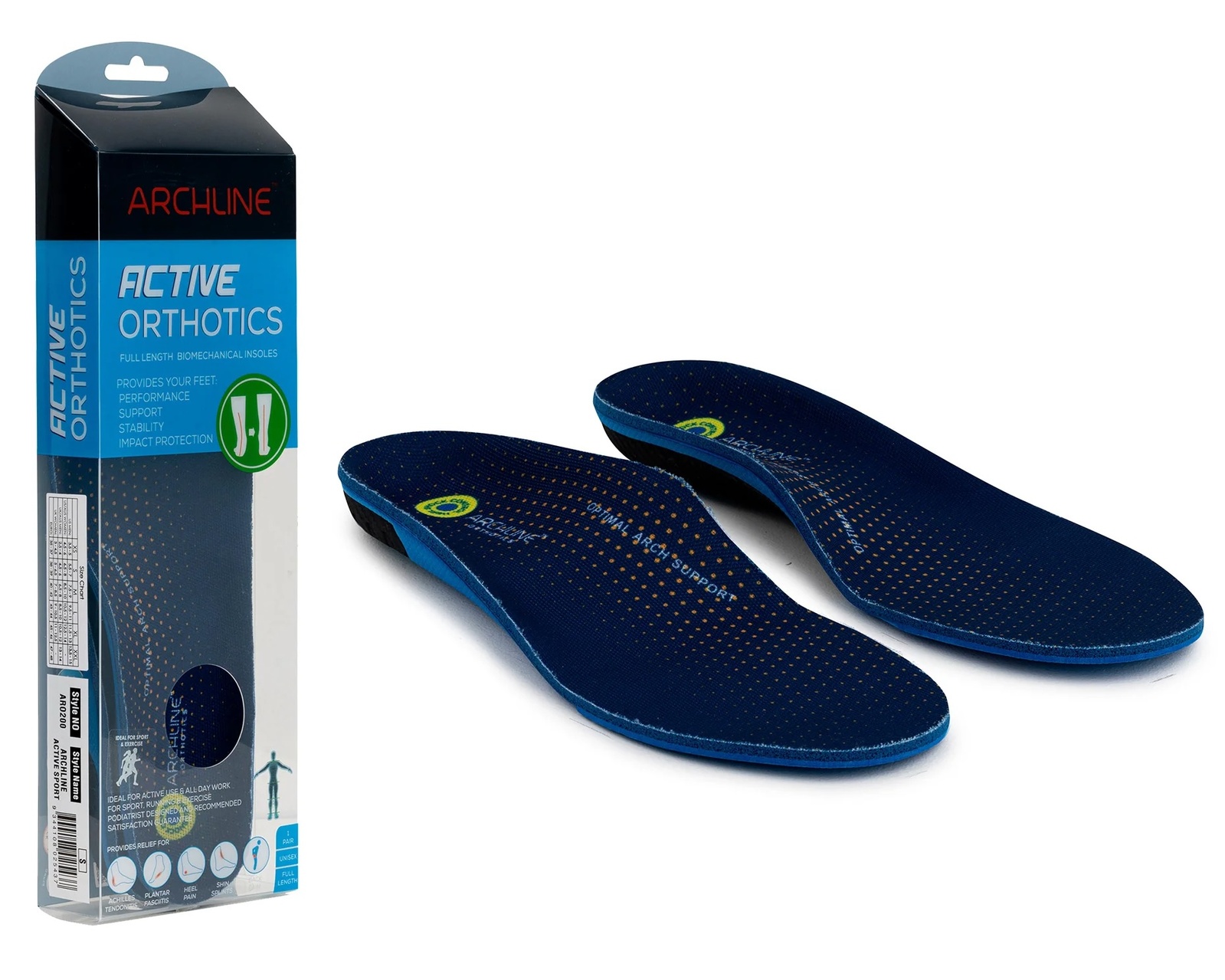 V563-ARO200-S-202503051910-00 Archline Active Orthotics Full Length Arch Support Pain Relief - For Sports & Exercise - S (EU 38-39) - Image 1