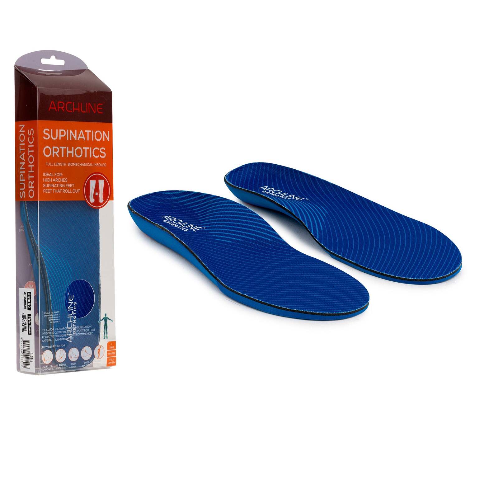 V563-ARO300-46-149958-00 Archline Supination Orthotic Insoles - Full Length (Unisex) Plantar Fasciitis High Arch - Euro 46 - Image 1