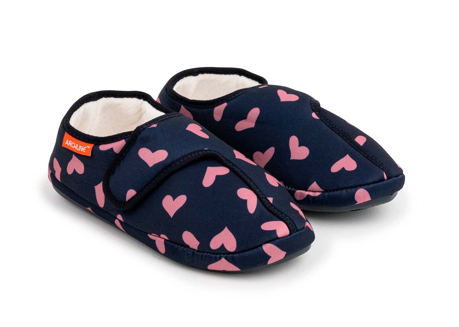 V563-AS311-35-202503051710-00 ARCHLINE Orthotic Plus Slippers Closed Scuffs Pain Relief Moccasins - Navy Hearts - EU 35 - Image 1