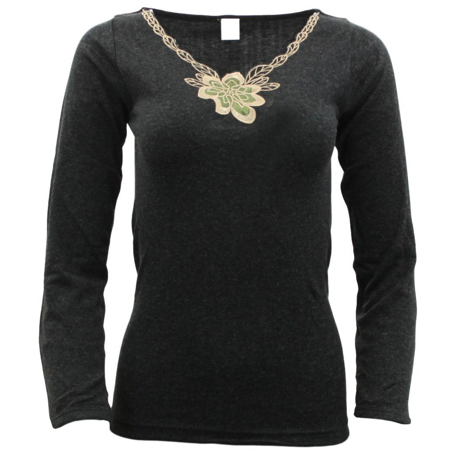 V563-BB-SI047-BK-16_18-202503051831-00 Ladies Merino Wool Blend Long Sleeve Thermal Spencer Top Thermals Underwear - Black - 16-18 - Image 1