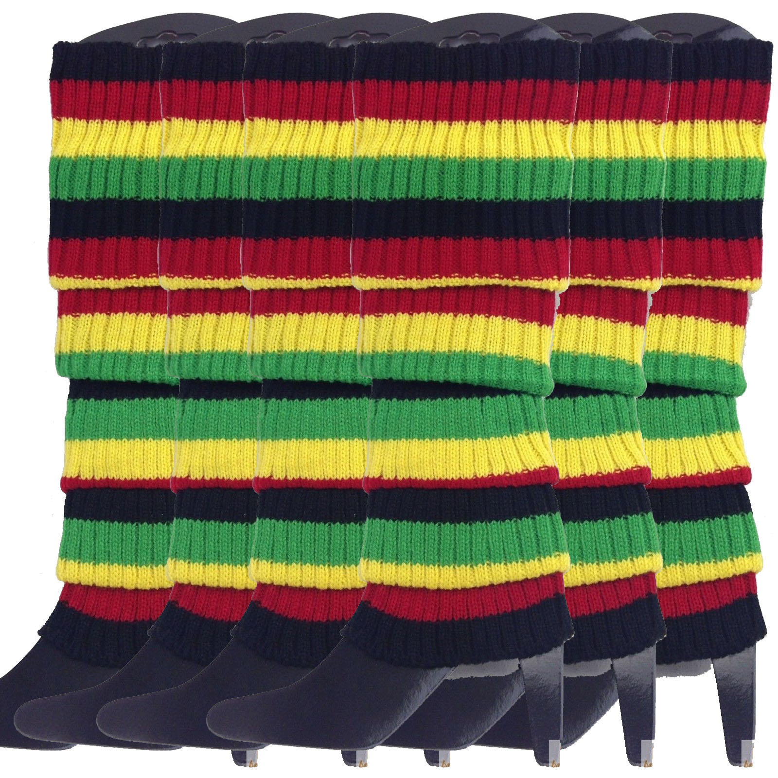 V563-BR-6LEGWARMRS-INDGCLR-202506190510-00 6x Womens Leg Warmers Disco Winter Knit Dance Party Crochet Legging Socks Costume - Indigenous Colours - Image 1