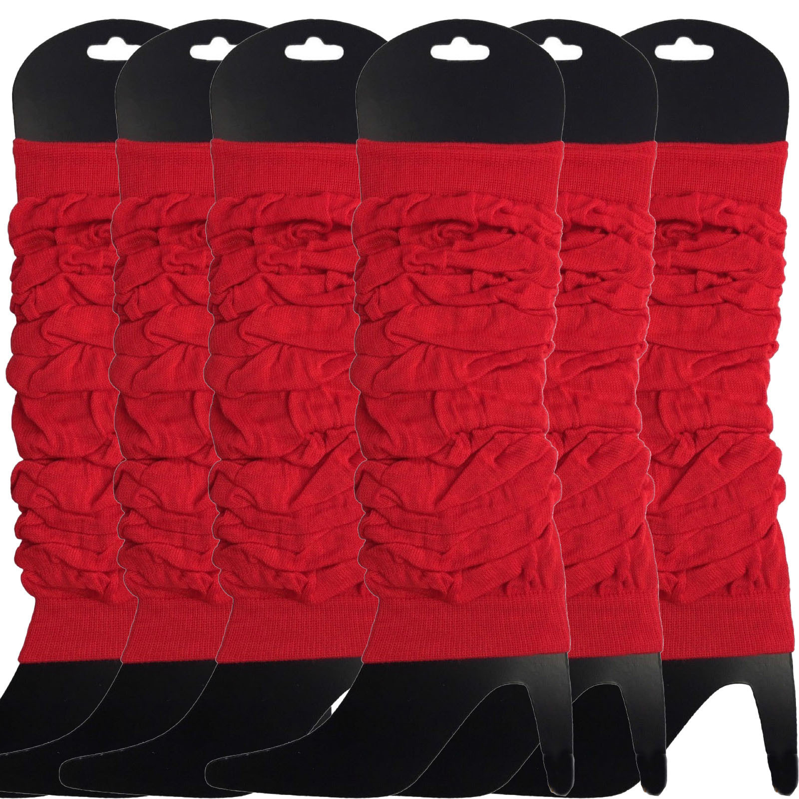 V563-BR-6NNLEGWRMR-RED-202506190453-00 6x LEG WARMERS Knitted Womens Neon Party Knit Ankle Fluro Dance Costume 80s BULK - Red - Image 1