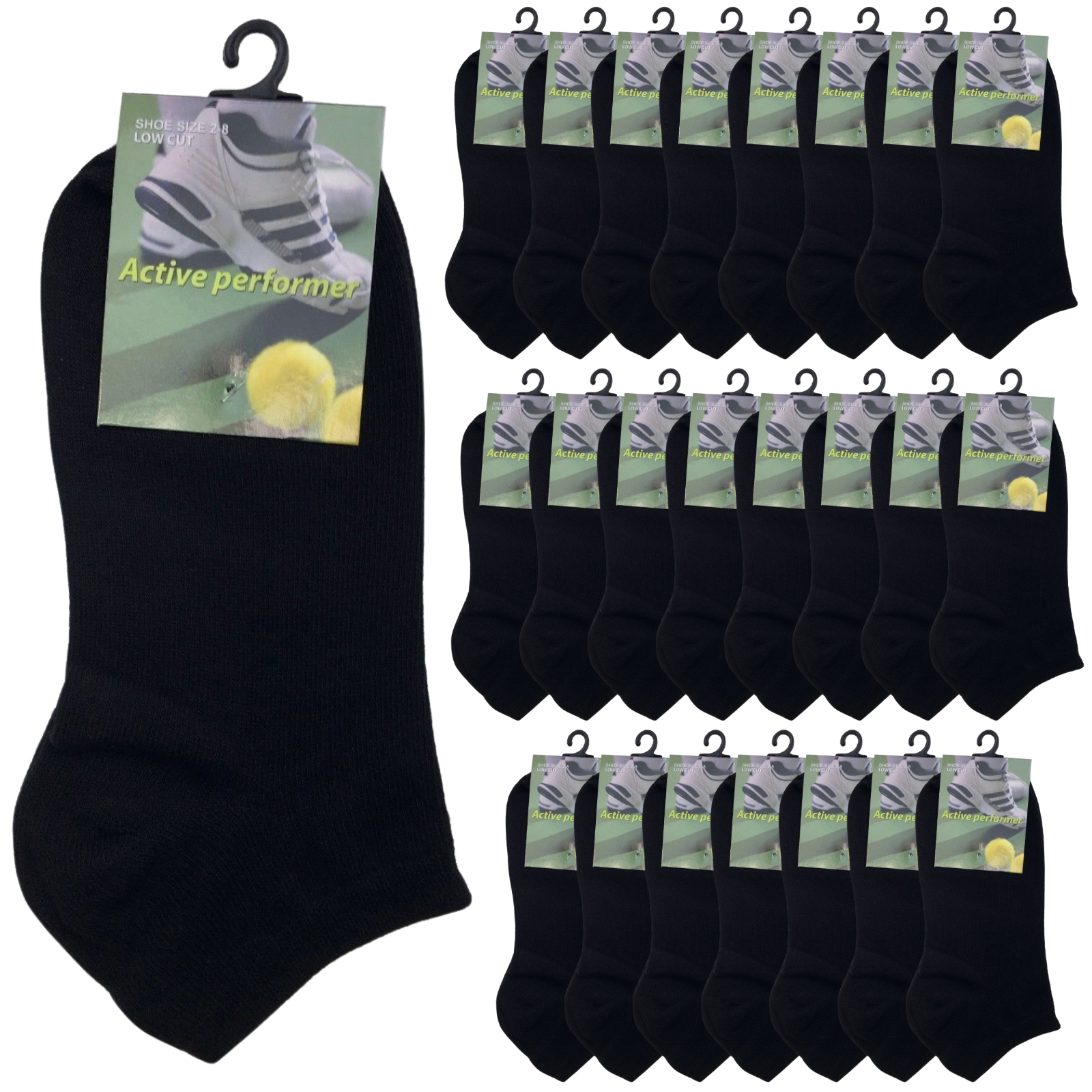 V563-BR-990165-BLK-6-11-202503051920-00 24x COTTON ANKLE SOCKS Sport Low Cut Mens Womens Running BULK Anklet - Black - 6-11 - Image 1