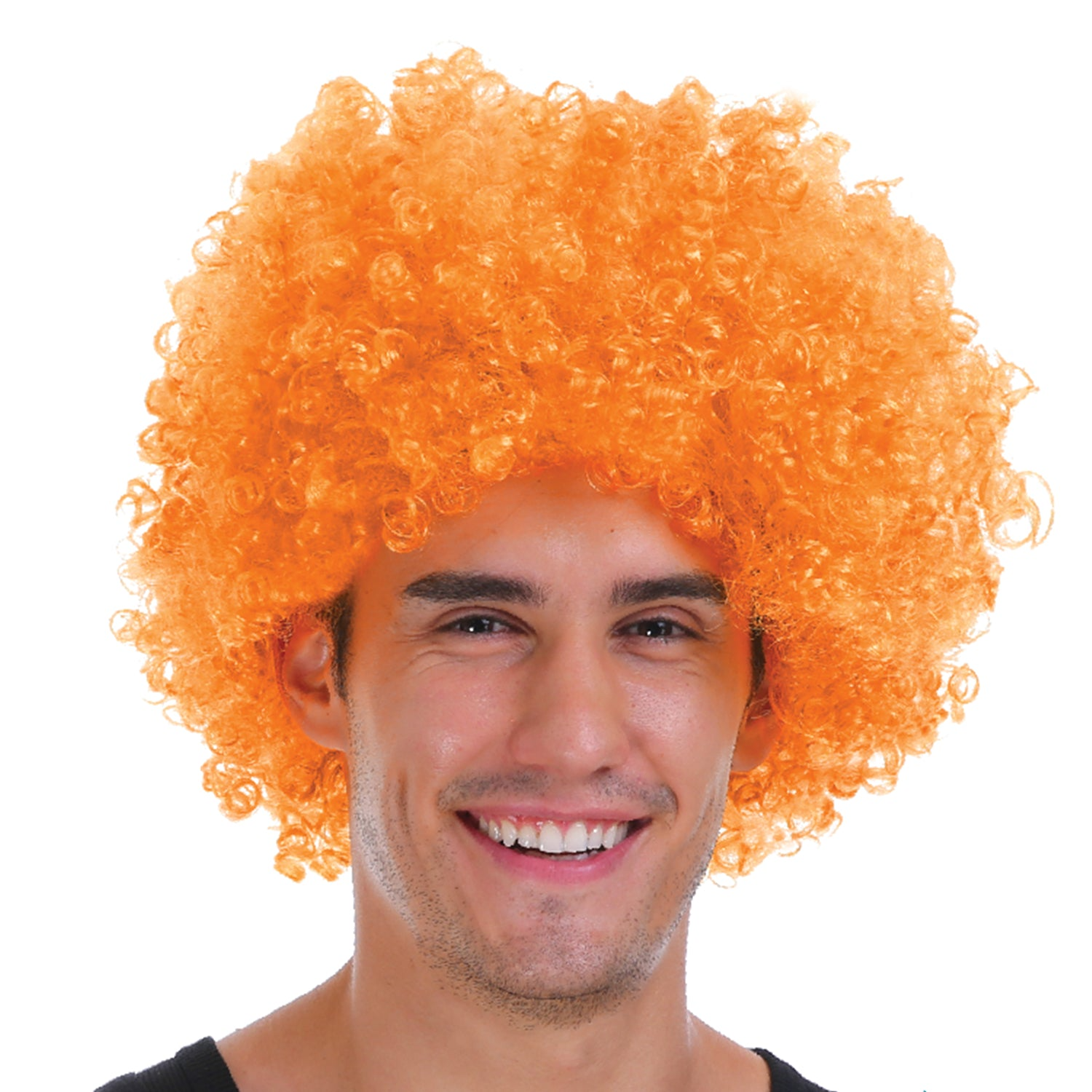 V563-BR-AFRO-ORNG-184967-00 Mens DELUXE AFRO WIG Curly Hair Costume Party Fancy Disco 70s 80s Dress Up - Orange - Image 1