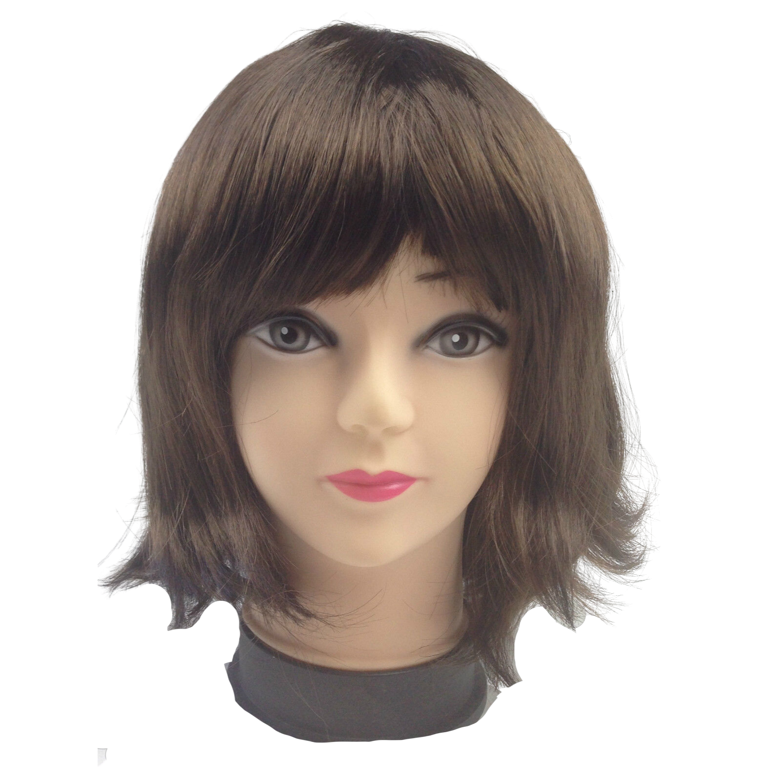 V563-BR-BOBW-BRN-185087-00 Bob Wig Costume Short Straight Fringe Cosplay Party Full Hair Womens Fancy Dress - Brown - Image 1