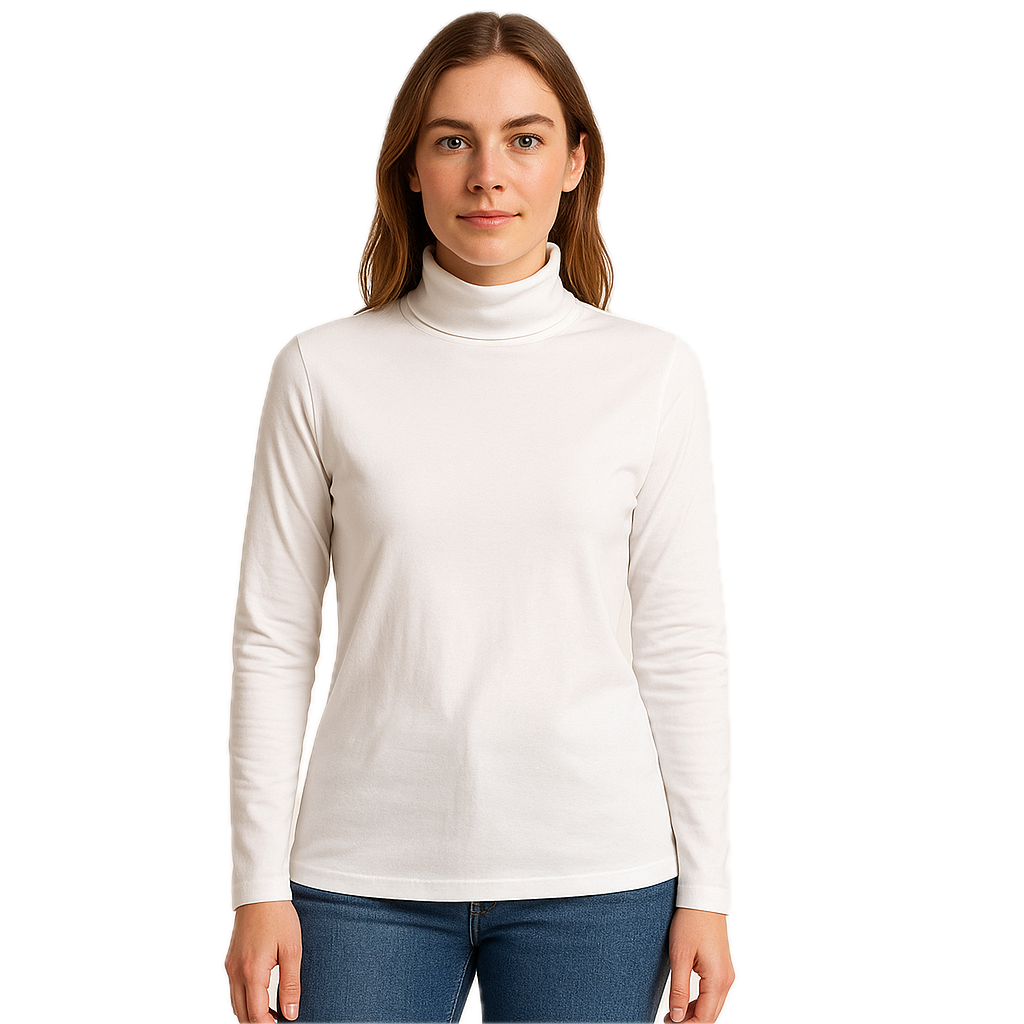 V563-BR-LSKIVV-WHT-XXL-202506091132-00 Ladies SKIVVY Womens Long Sleeve Plain Top Warm Turtleneck Cotton High Neck in White - XXL - Image 1
