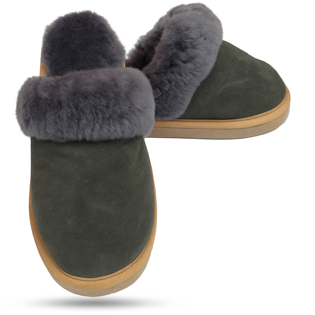 V563-BR-SHEEPSCUFFS-GRYFR-7-202507251105-00 Sheepskin Wool Womens Slippers Scuffs Slip On Winter Ugg Slippers in Grey - 7 - Image 1
