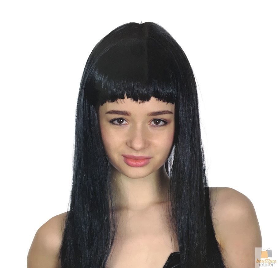 V563-BR-WSLWIG-BLK_22450-184249-00 LONG WIG Straight Party Hair Costume Fringe Cosplay Fancy Dress 70cm Womens - Black (22450) - Image 1