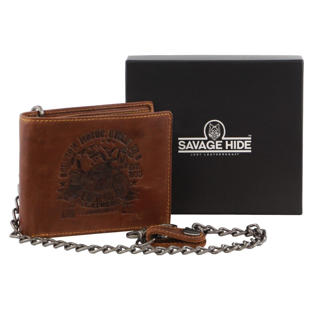 V563-BTK-12-COGN-202503061026-00 Billy The Kid Mens Leather Wallet Western with Detachable Chain in Gift Box in Cognac - Image 1