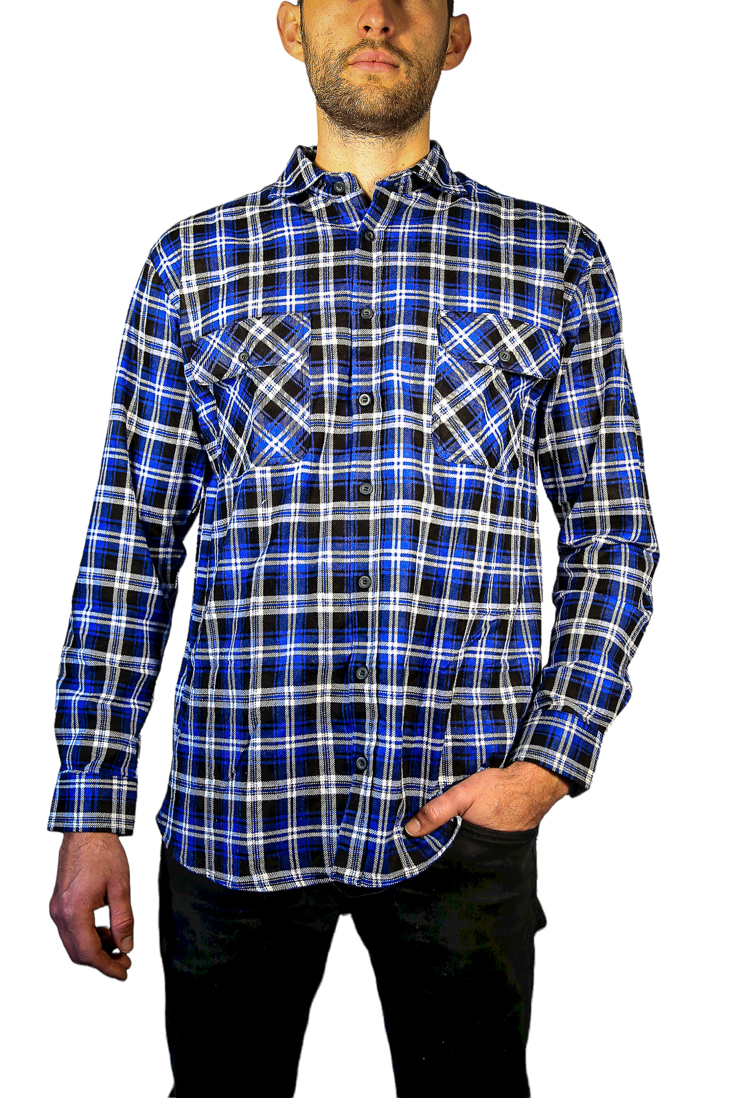 V563-FS-FP22-45-2XL-202503051611-00 Mens 100% Cotton Flannelette Shirt Long Sleeve Check Authentic Flannel - Denim - XXL - Image 1