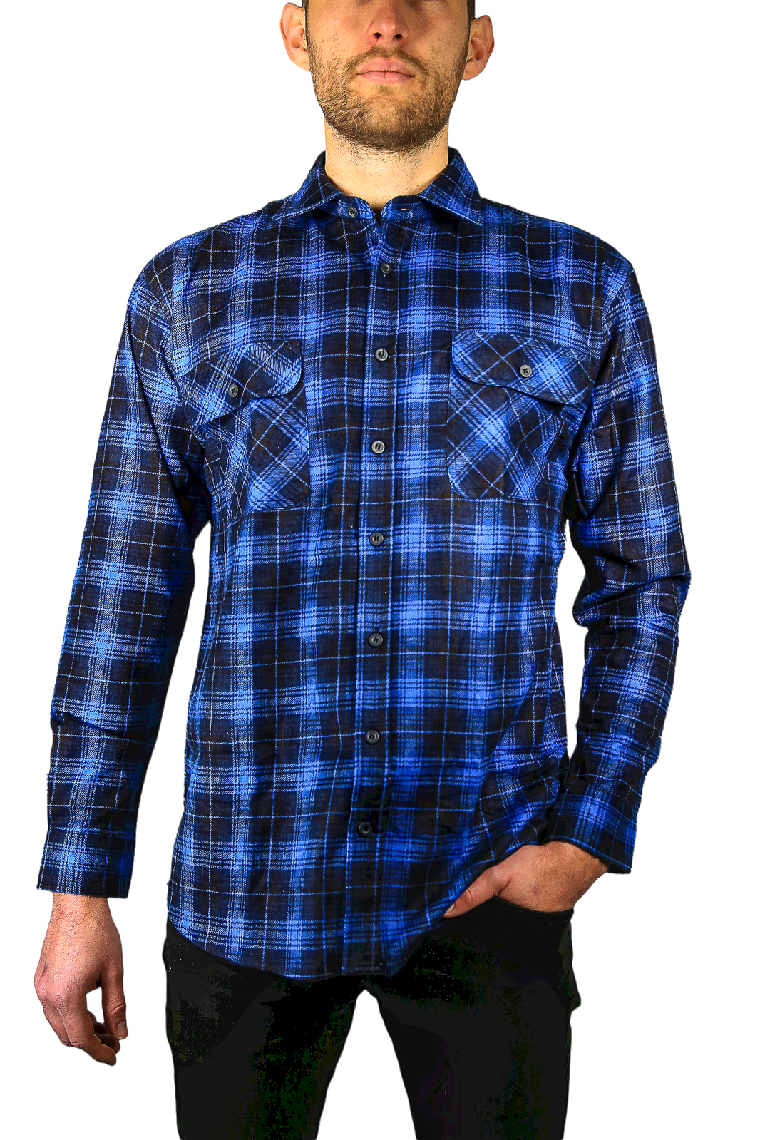 V563-FS-FP22-48-9XL-202503051626-00 Mens 100% Cotton Flannelette Shirt Long Sleeve Check Authentic Flannel - Blue - 9XL - Image 1