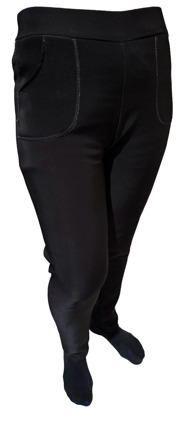 V563-FURLEGGINGS-PLAINBLK-S_M-202502270910-00 Ladies Fur Lined Thermal Leggings Womens Warm Winter Pants Stretch Skinny Leg - S/M - Image 1