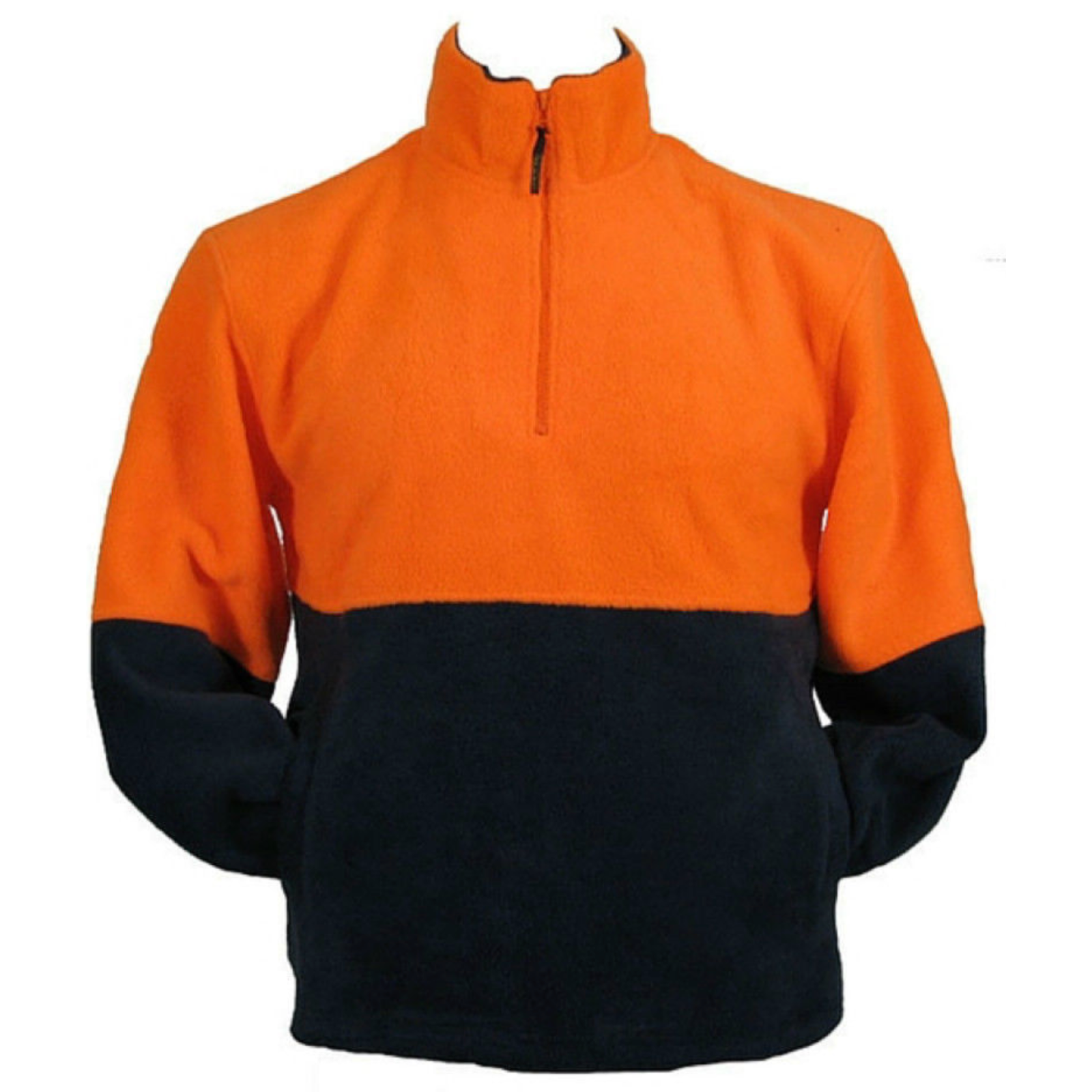 V563-HIVIS-HZWB-ORANGE-M-202503051750-00 HI VIS POLAR FLEECE Jumper 1/2 Half Zip Safety Workwear Fleecy Jacket Unisex - Orange - M - Image 1
