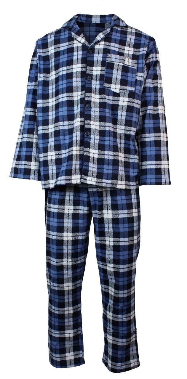 V563-JSPJ38-45-7XL-202503051431-00 Mens Plus Size Flannelette Pyjamas 100% Cotton PJs Set Top Pants in Blue Check - 7XL - Image 1