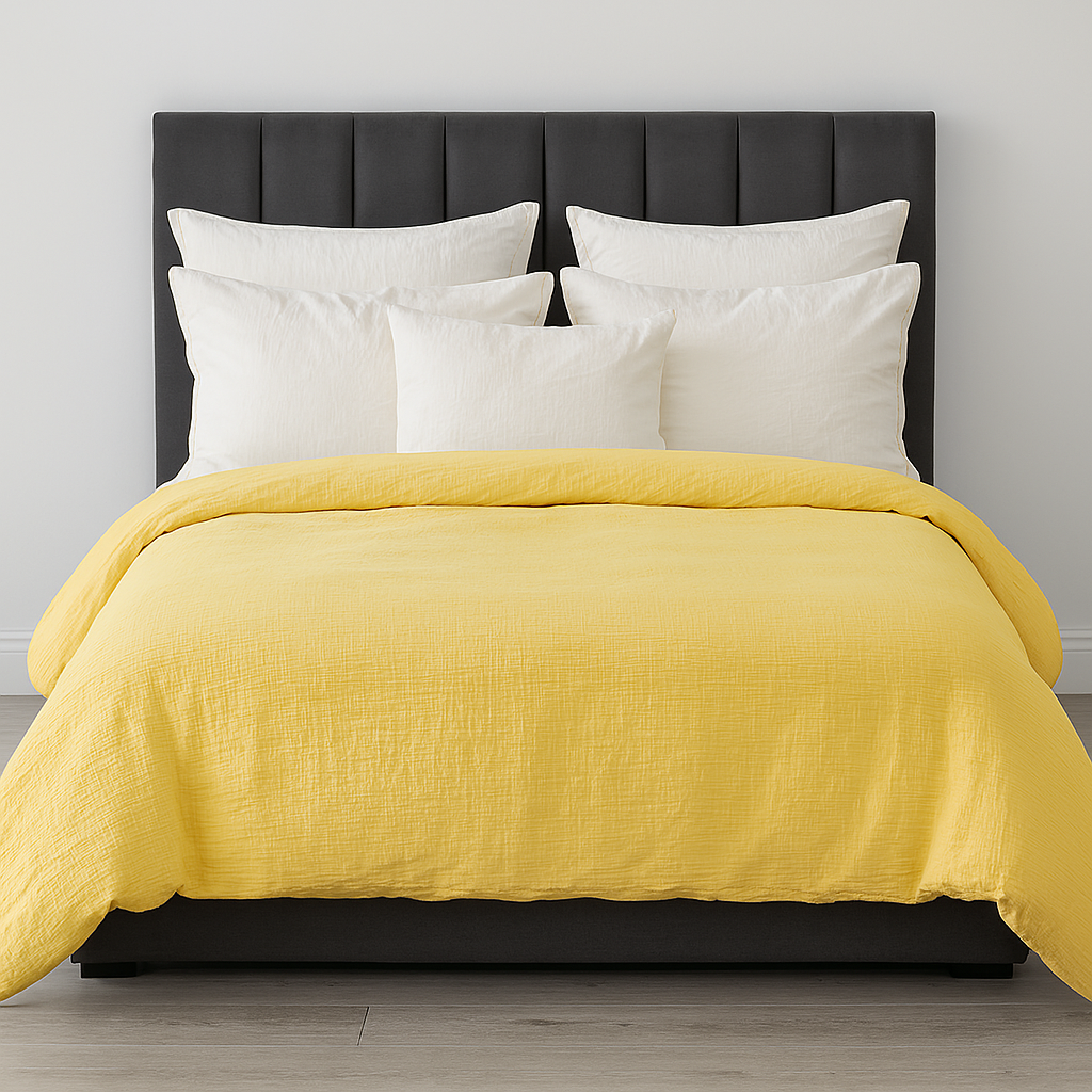 V563-MUSLIN_DVT_YLW-QUEEN-202507251210-00 100% Cotton Muslin Duvet Quilt Cover Set w/ 2 Pillow Cases in Yellow - Queen - Image 1