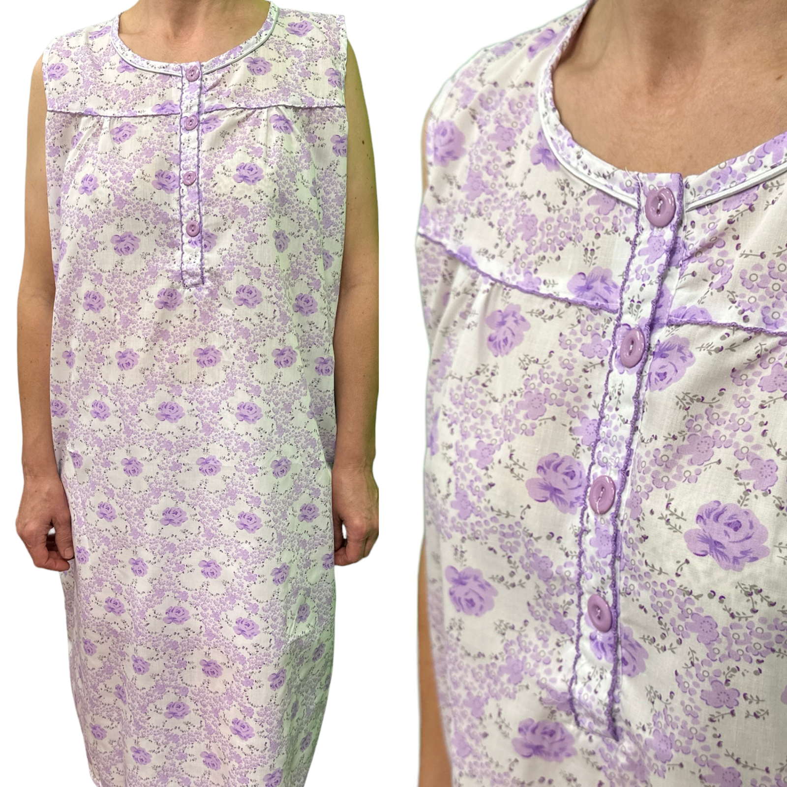 V563-NI-002-LILAC-14-202503030925-00 Womens 100% Cotton Sleeveless Nightie Gown Night Dress Pyjamas PJ Pajamas Sleep - Lilac - 14 - Image 1