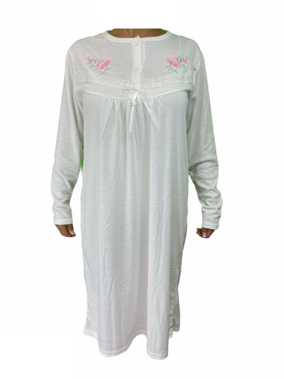V563-NI-016-WHITE-22-202503051626-00 Womens Ladies Cotton Nightie Night Gown Pajamas Pyjamas Sleepwear PJ - White - 22 - Image 1