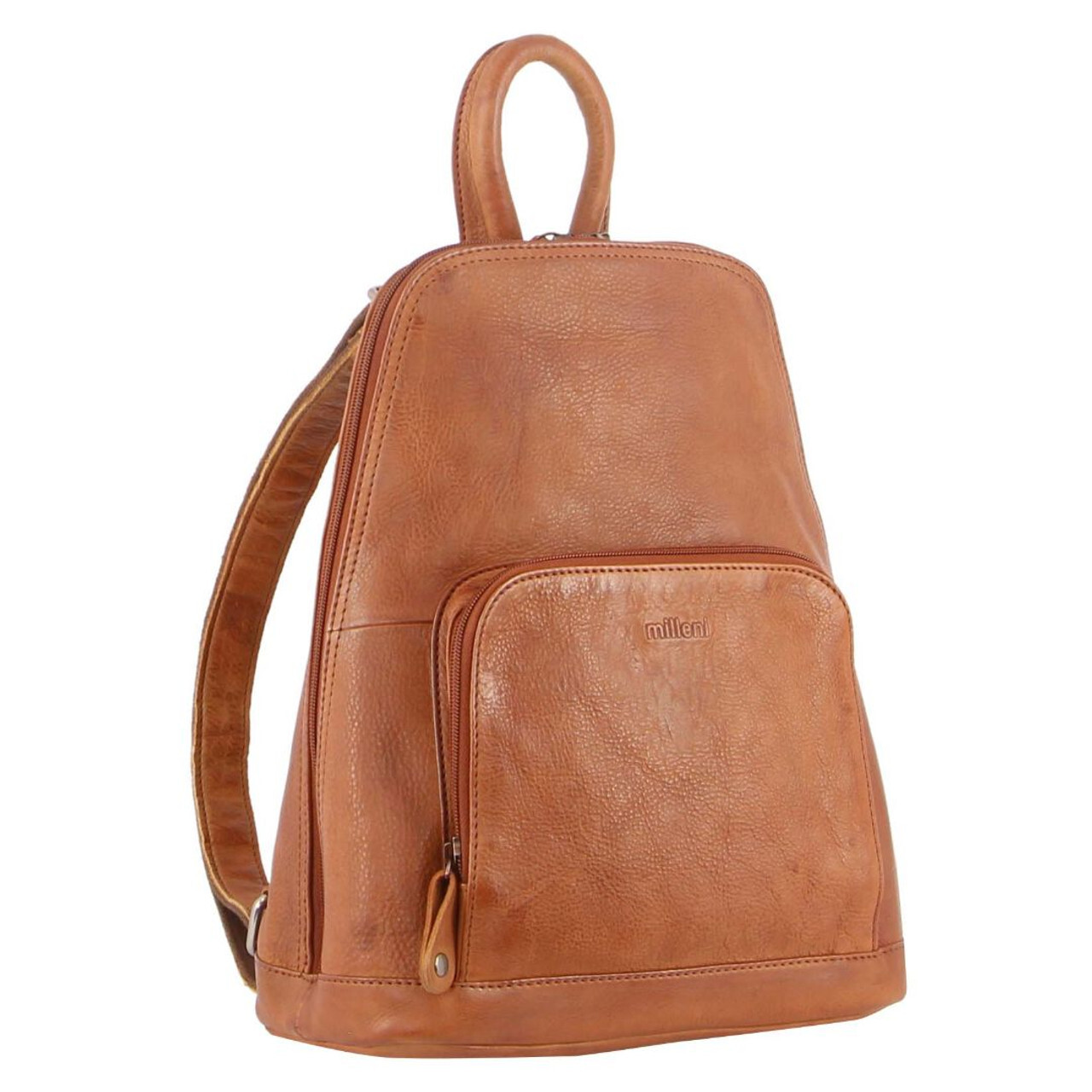 V563-NL-10767-COGNAC-140627-00 Milleni Genuine Italian Leather Soft Nappa Leather Backpack Bag Travel - Cognac - Image 1