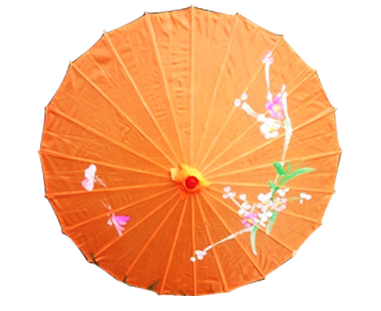 V563-PARASOLUMB-ORNG-202503051640-00 PARASOL UMBRELLA Chinese Japanese Bamboo Flower Pattern Fabric 80cm Diameter - Orange - Image 1