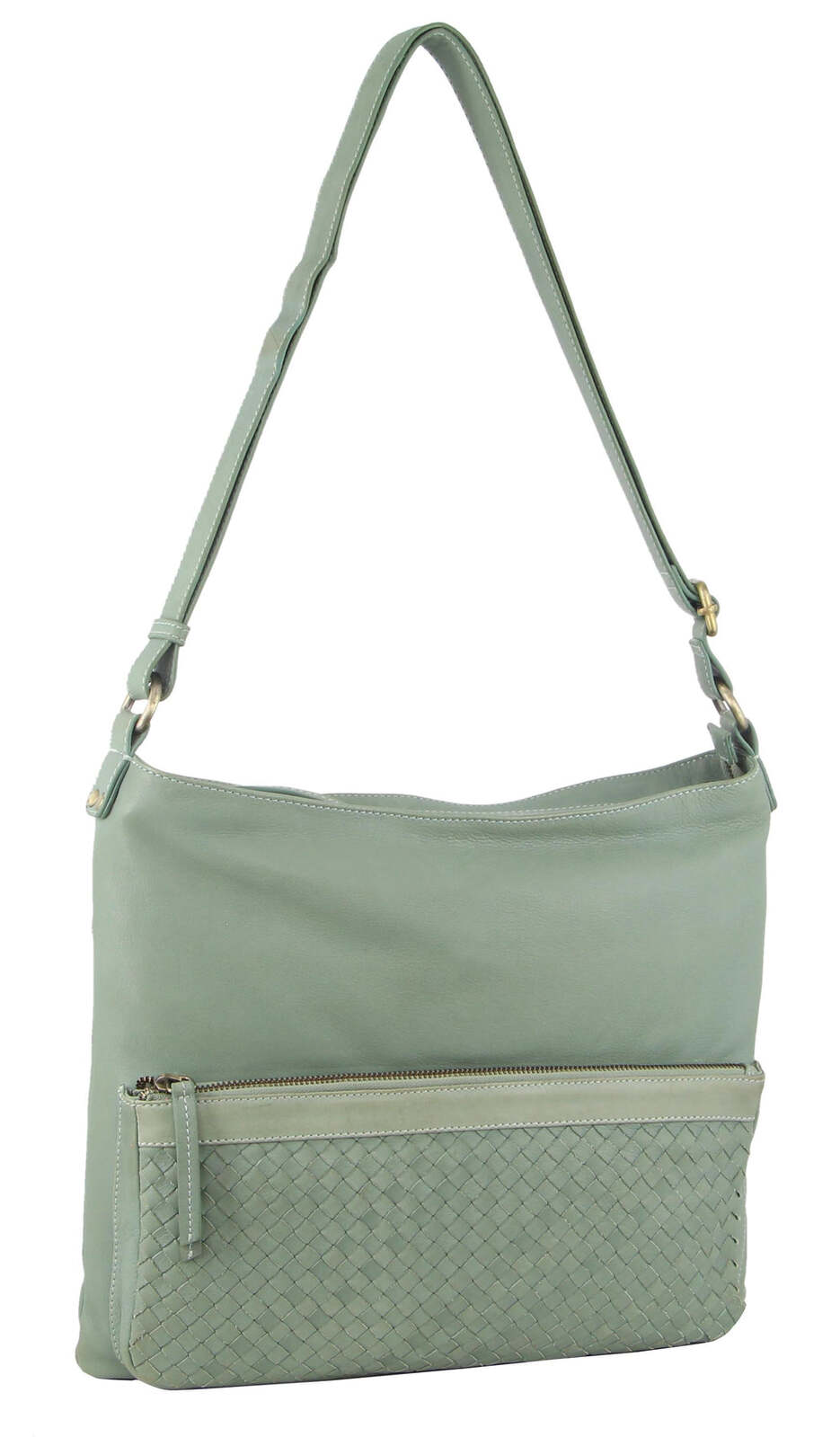 V563-PC-3281-MINT-174292-00 Pierre Cardin Womens Woven Leather Flap Cross-Body Bag Handbag - Mint - Image 1