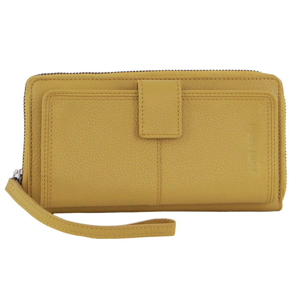 V563-PC3745-ZINC_YELLOW-174068-00 Pierre Cardin Womens Leather Zip Around Wallet RFID Blocking w/ Wristlet in Zinc Yellow - Image 1