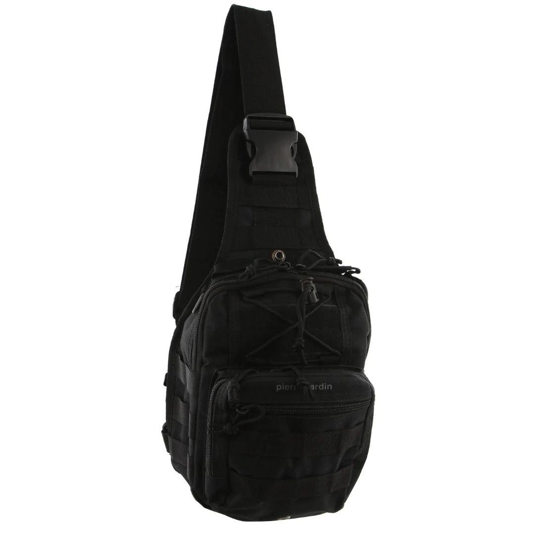 V563-PC3857-BLACK-177419-00 Pierre Cardin Cross Body Tactical Sling Bag Rucksack Army Style in Black - Image 1