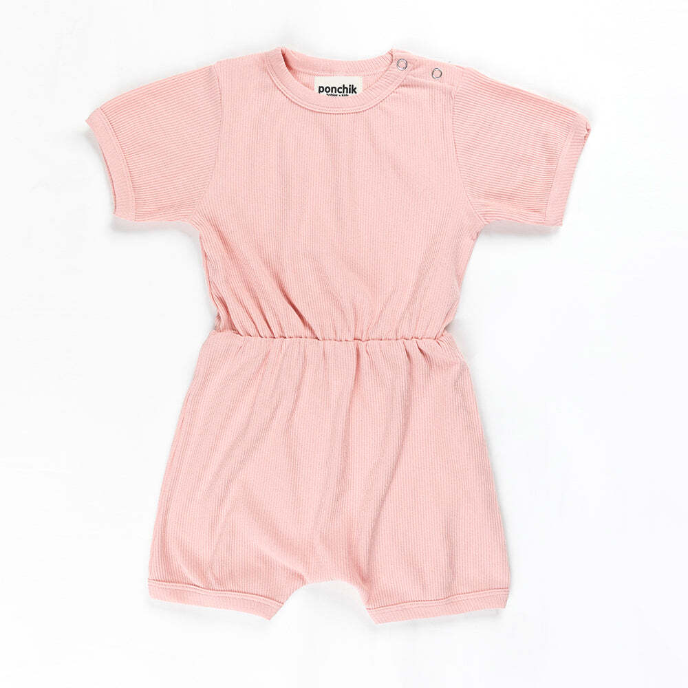 V563-RIBROMPER-LEMONADE-0_3-202503051855-00 Ponchik Babies + Kids - Ribbed Cotton Romper - Lemonade - 0-3 months - Image 1