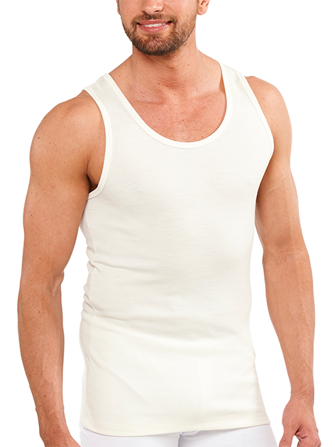 V563-SI-046-NAT-M-202503030905-00 Mens THERMAL Merino Wool Blend Singlet Top Sleeveless Warm Underwear - Natural - Medium - Image 1