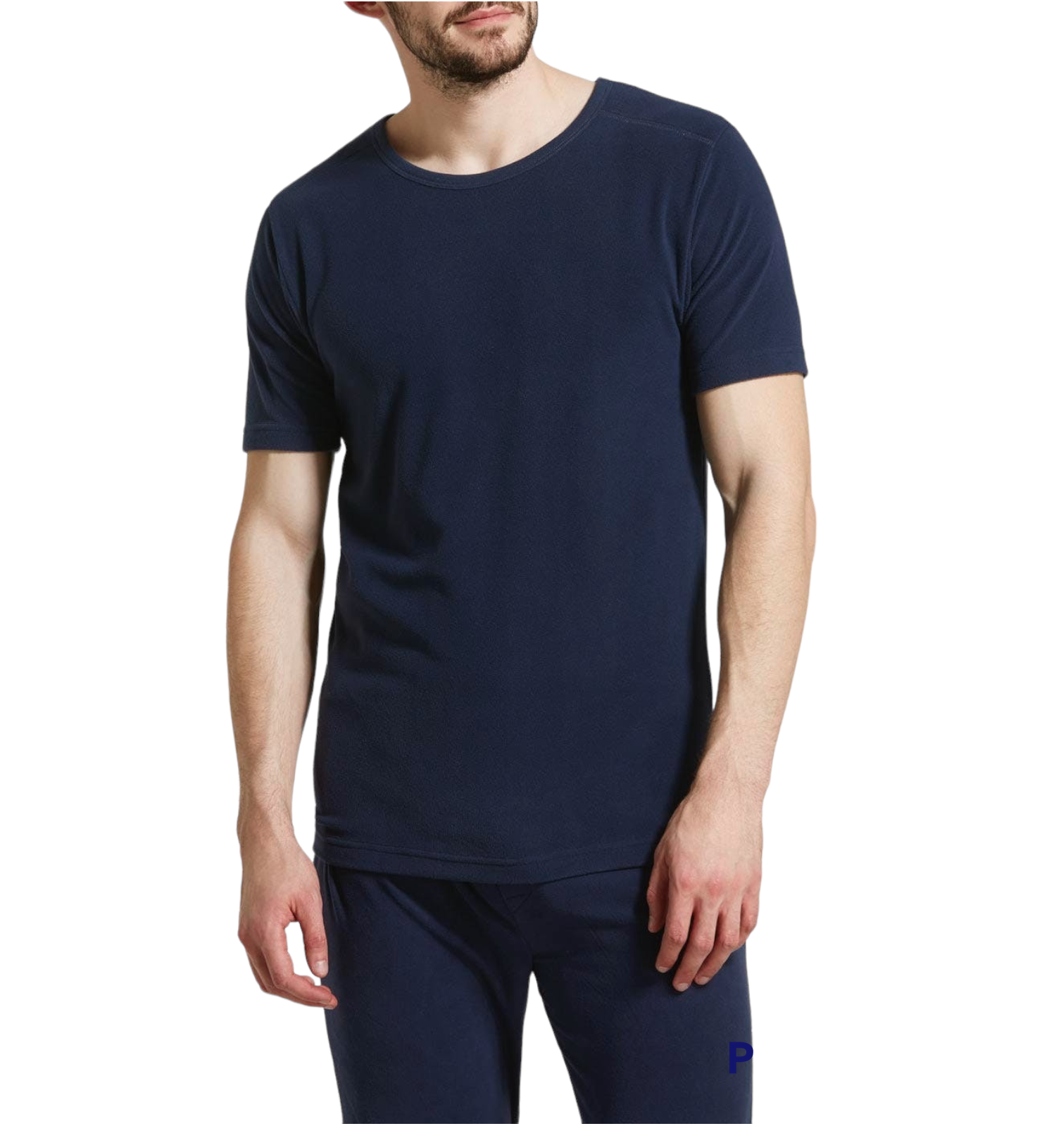 V563-SINIYFLEECE-NVY-100-202503051756-00 Mens Thermal Short Sleeve Top Microfleece Baselayer Underwear T Shirt - Navy - L - Image 1