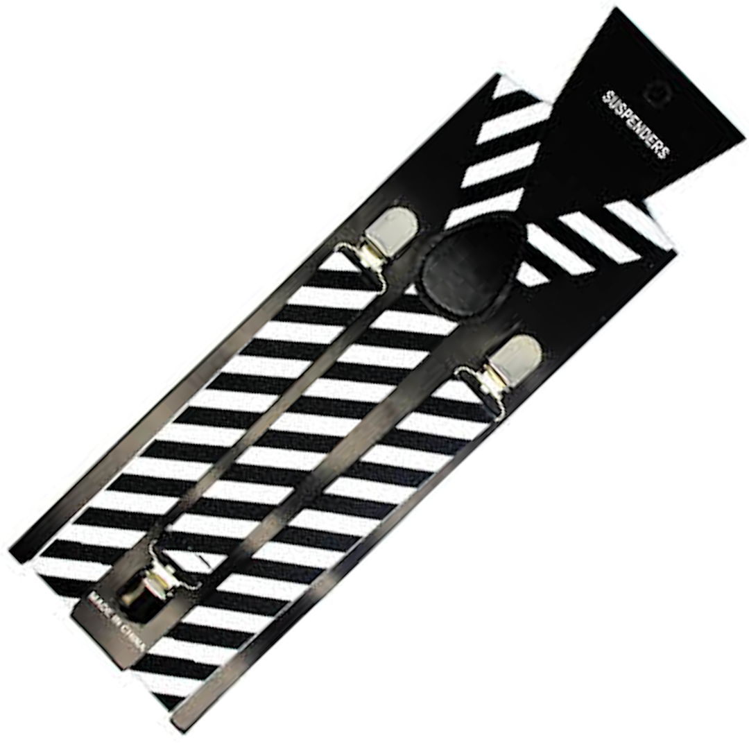 V563-SLIMSUSPENDERS-BLKWHTDIA-184755-00 Mens Suspenders Braces Adjustable Strong Clip On Elastic Formal Wedding Slim - Black/White Diagonal Stripes - Image 1