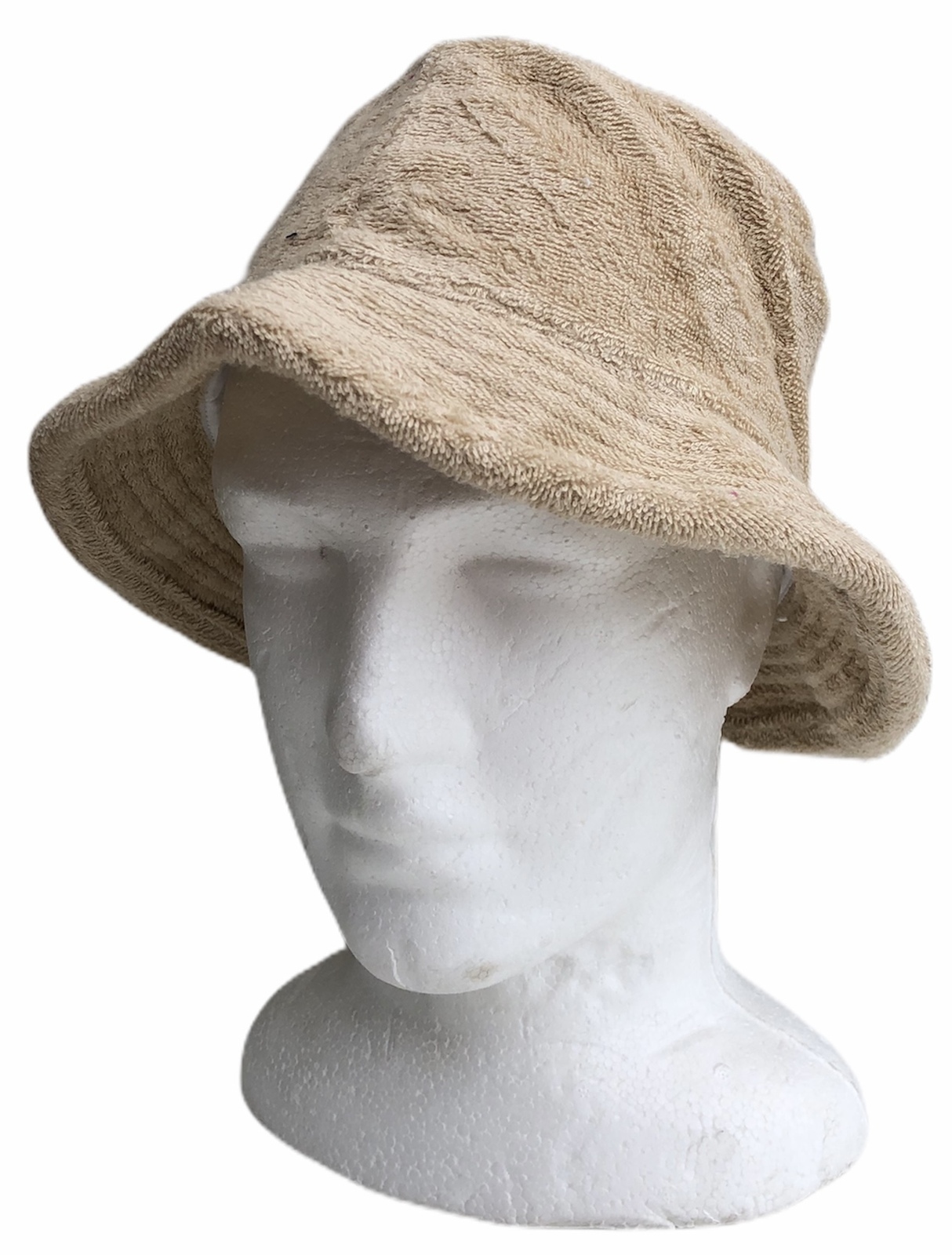 V563-STINGYTWLING-BEIGE-S_M-202503051710-00 Stingy Brim Terry Towelling Bucket Hat Daggy Fishing Camping Lad Cap 100% COTTON - Beige - S/M - Image 1