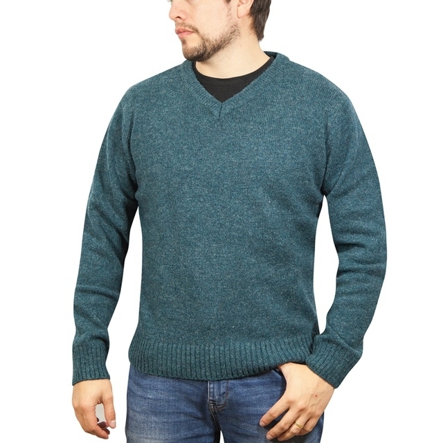 V563-SW-VN-SHWD-M-174169-00 100% Shetland Ragg Wool V Neck Knit Jumper Pullover Mens Sweater Knitted - Sherwood - M - Image 1