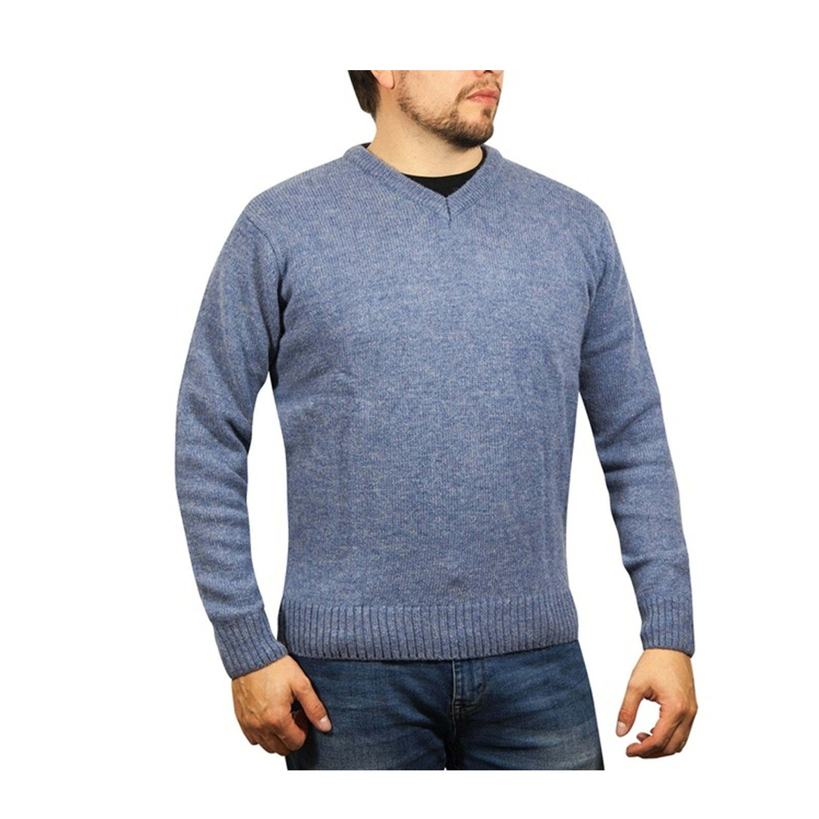 V563-SW-VN-SKY40-5XL-149747-00 100% Shetland Ragg Wool V Neck Knit Jumper Pullover Mens Sweater Knitted - Sky - 5XL - Image 1