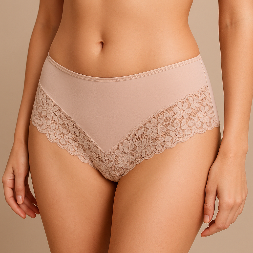 V563-UN-005-BEIGE-14-202506241307-00 Womens Lace Boyshort Boyleg Full Briefs Underwear Undies in Beige - 14 - Image 1