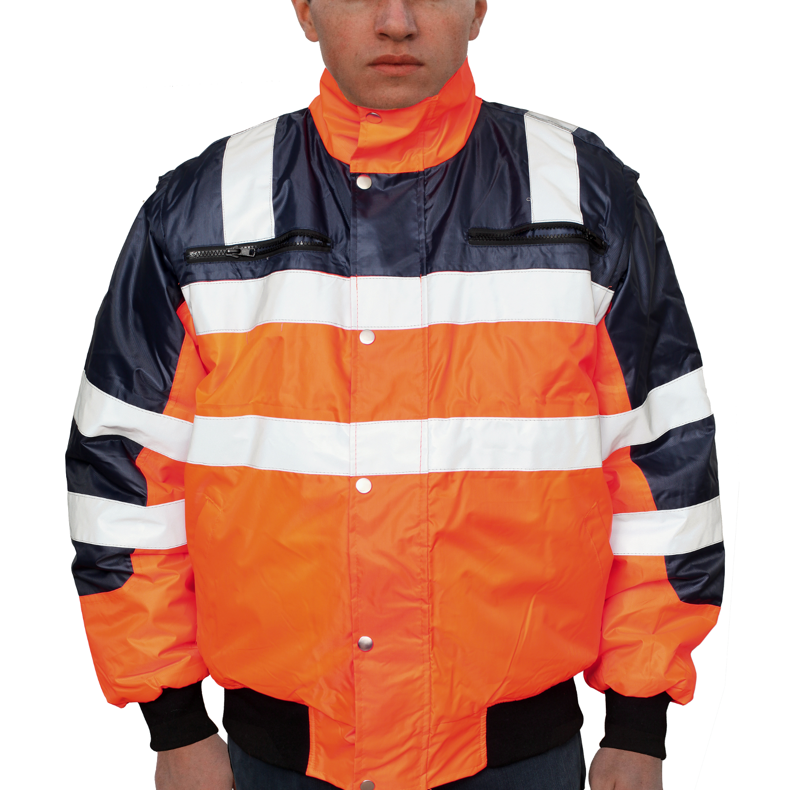 V563-WB-HIVISJKT-ORG-L-202503051841-00 3-in-1 Hi Vis Quilted Safety Bomber Jacket Waterproof Reflective Workwear - Orange/Navy - L - Image 1