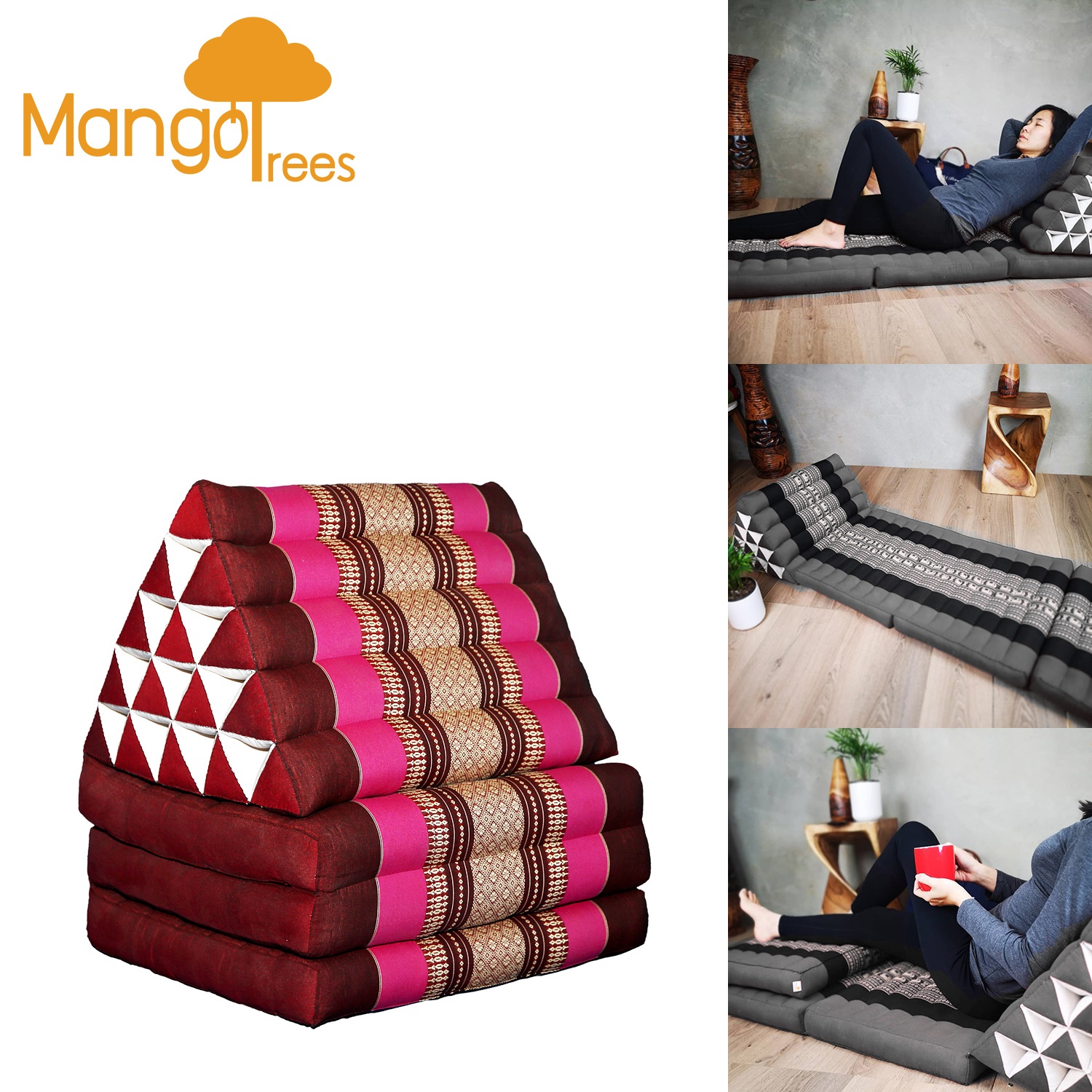 V574-TTP15PINK-131663-00 Jumbo Thai Triangle Pillow THREE FOLDS Pink - Image 1