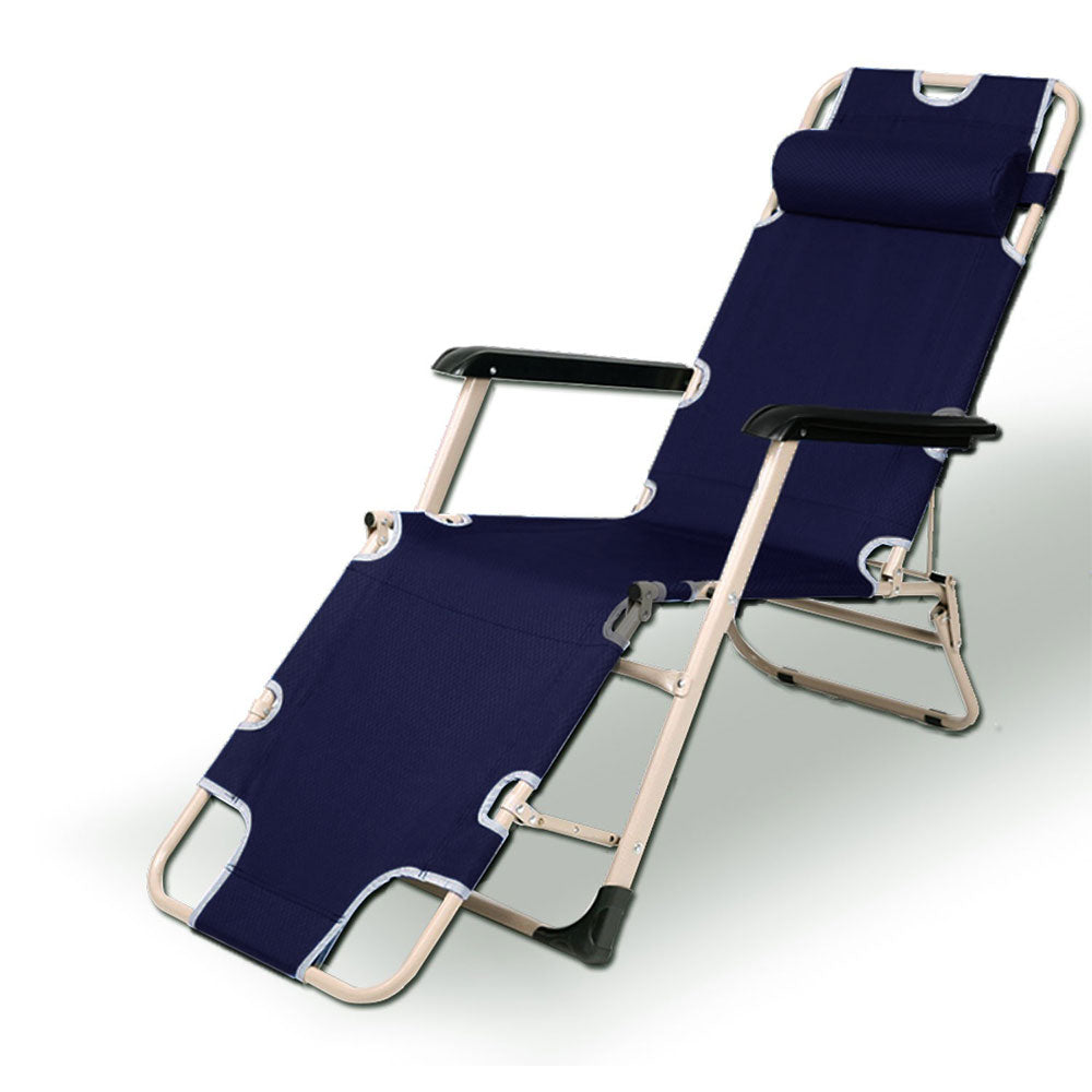 V610-LUXRECLI-NAV-218858-00 Reclining Sun Beach Deck Lounge Chair Outdoor Folding Camping Fishing Arm Rest - navy - Image 1