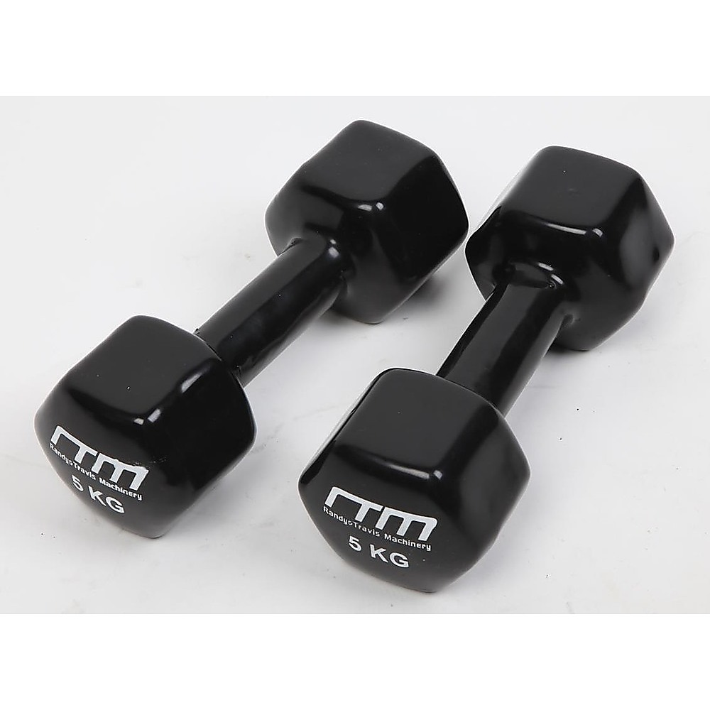 V63-782505-8982-00 5kg Dumbbells Pair PVC Hand Weights Rubber Coated - Image 1