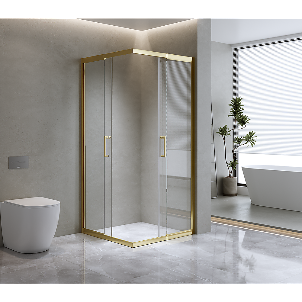 V63-845001-143363-00 Adjustable 1000x1100mm Double Sliding Door Glass Shower Screen in Gold - Image 1