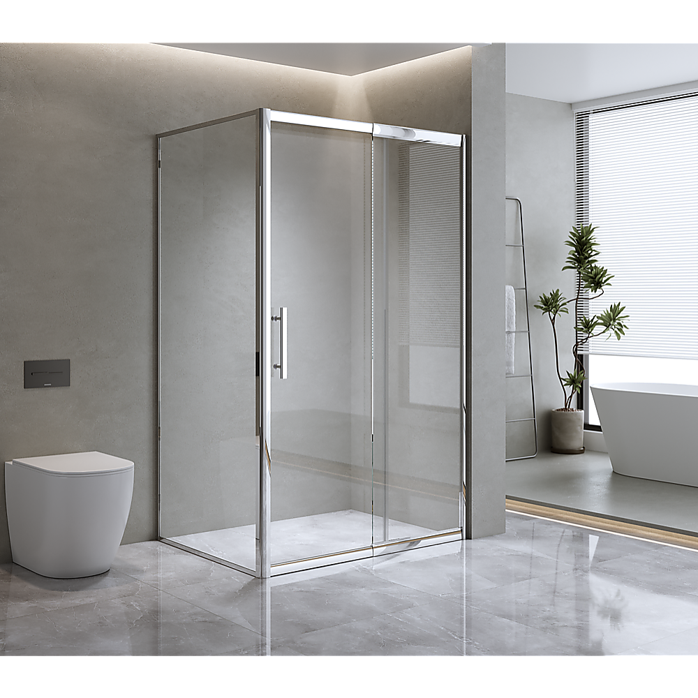 V63-845781-143470-00 Adjustable 1300x920mm Single Door Corner Sliding Glass Shower Screen in Chrome - Image 1