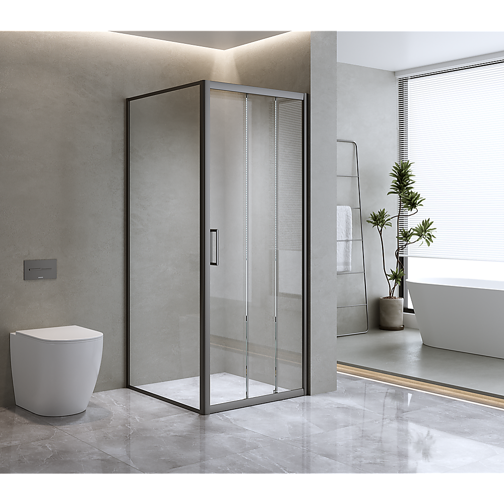 V63-848961-159603-00 40mm Adjustable Contemporary Corner Sliding Chrome Shower Screen 86x80cm - Image 1