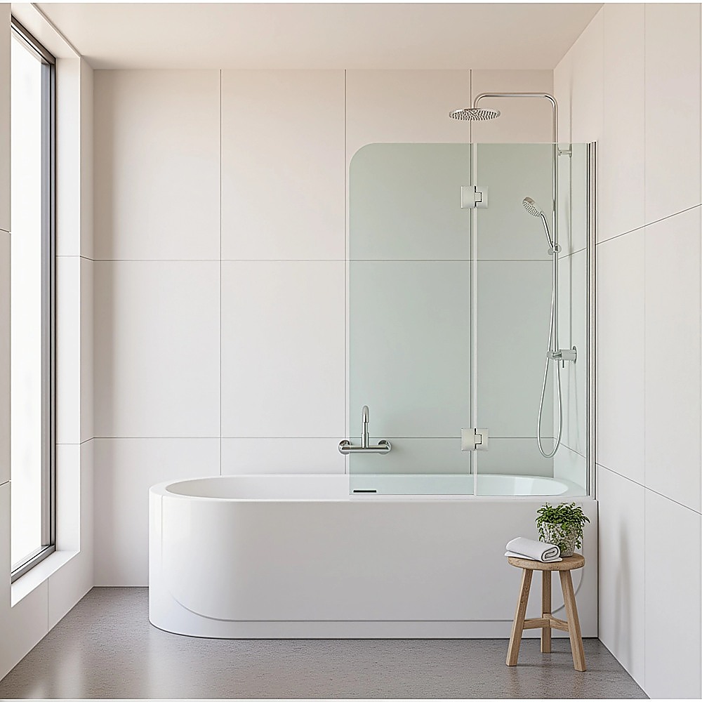 V63-852401-202509121935-00 90cm Frameless Glass Bath Screen with Channel and Stainless Steel Hinges- White - Image 1