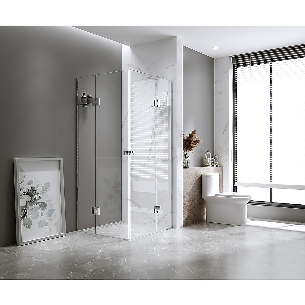 V63-909601-202507041415-00 120x120cm Double Door Corner Shower Screen with Channels and Brass Hinges - Chrome - Image 1