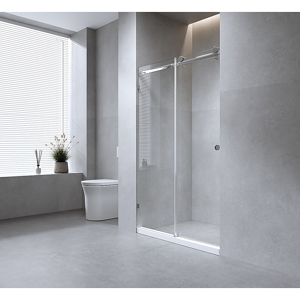 V63-912951-202505281208-00 120cm Frameless Glass Sliding Shower Door with Black Rail and Hardware - Image 1