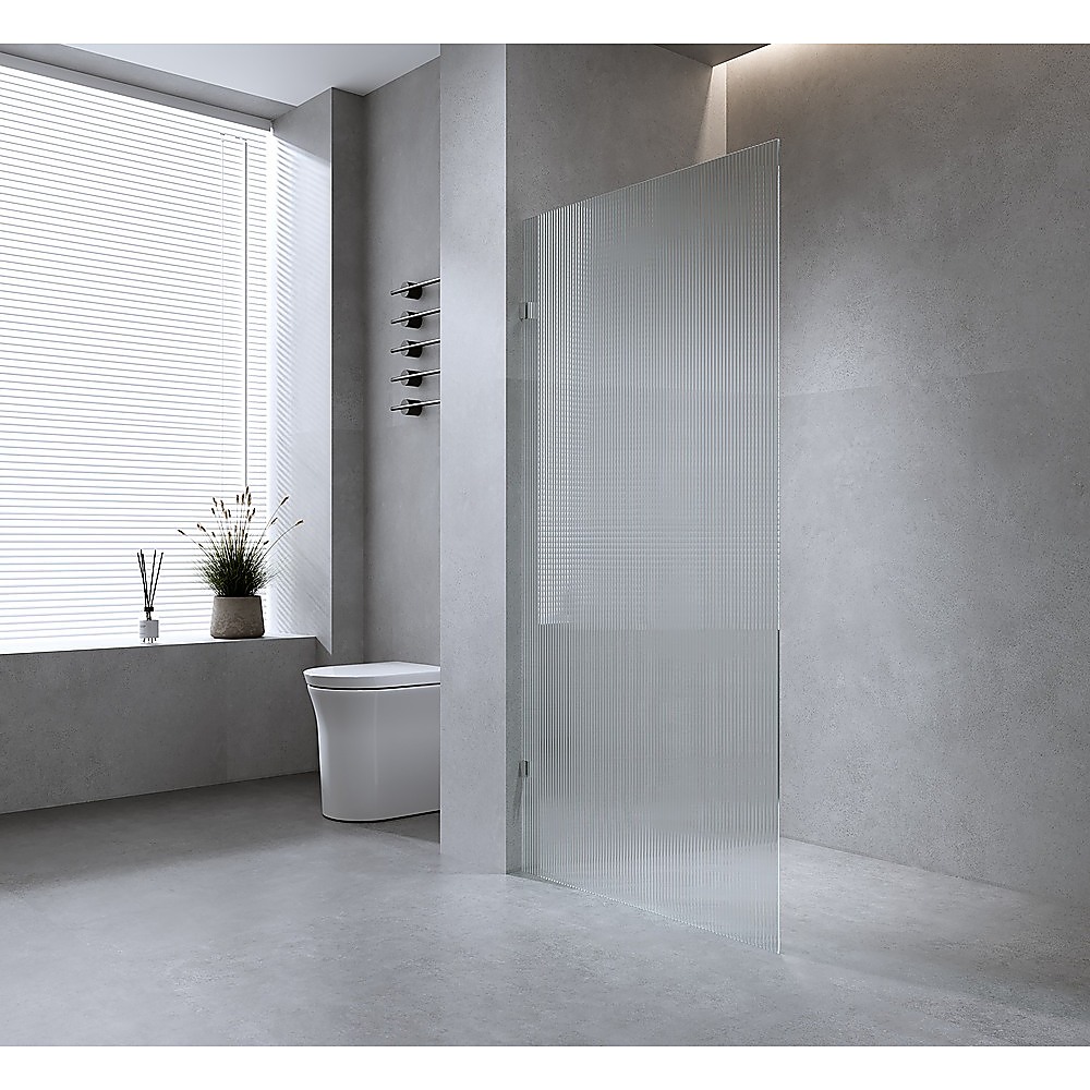 V63-916361-202505071617-00 70cm Reeded Single Shower Glass Screen with Black U-brackets & Round Pole - Image 1