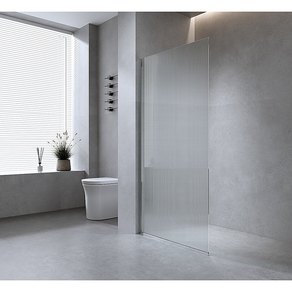 V63-919381-202505071607-00 80cm Reeded Single Shower Glass Screen with Chrome Wall Channel - Image 1